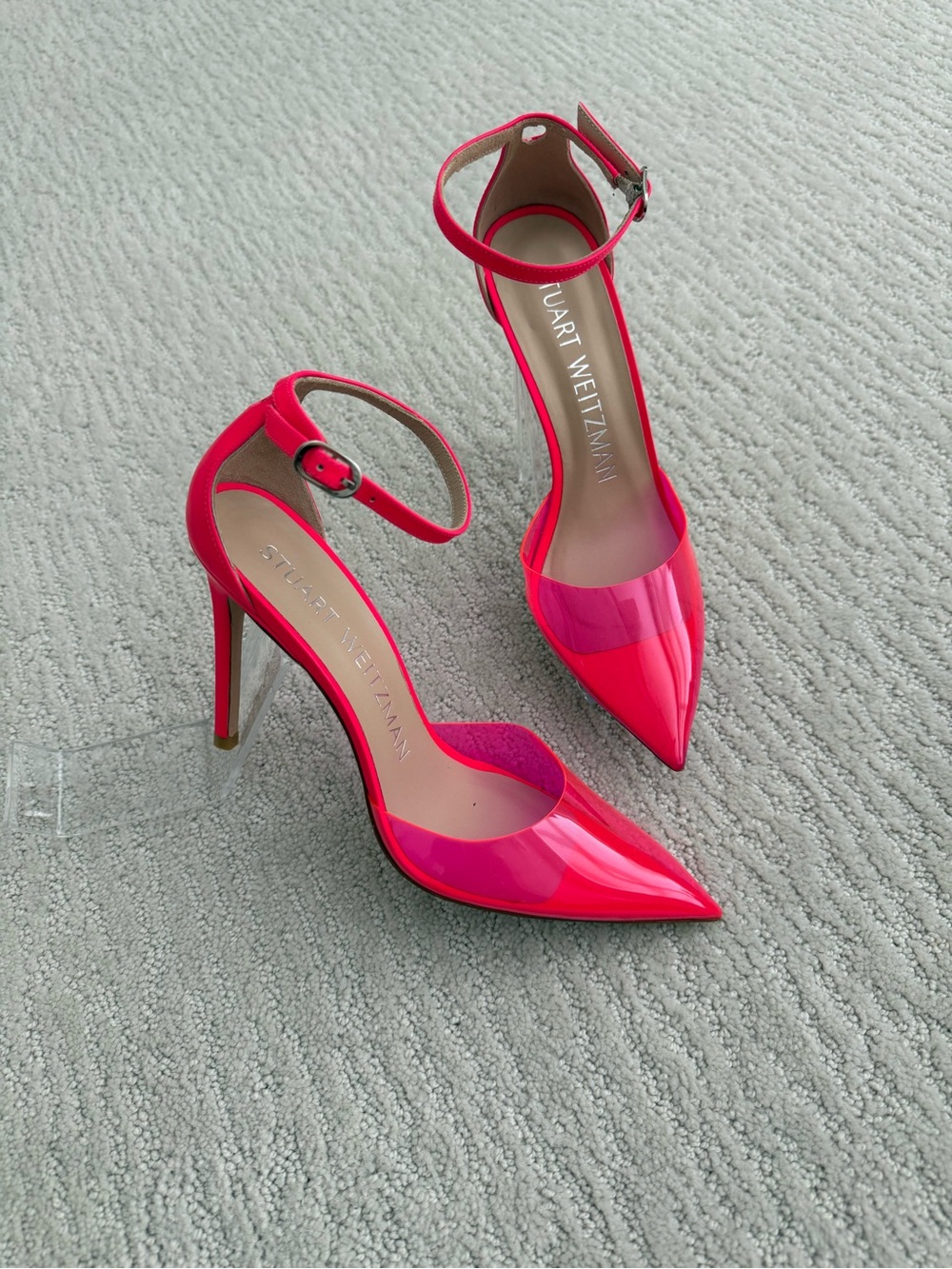 Stuart Weitzman Neon Pink PVC and Leathr Pointed Toe Heels 6.5